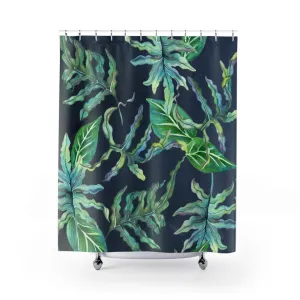 Boho Shower Curtain | Floral Navy Green Jungle Leaves Lighting,Home Lighting