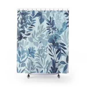 Boho Shower Curtain | Floral Pale Navy Blue, Eucalyptus Leaves Lighting,Home Lighting