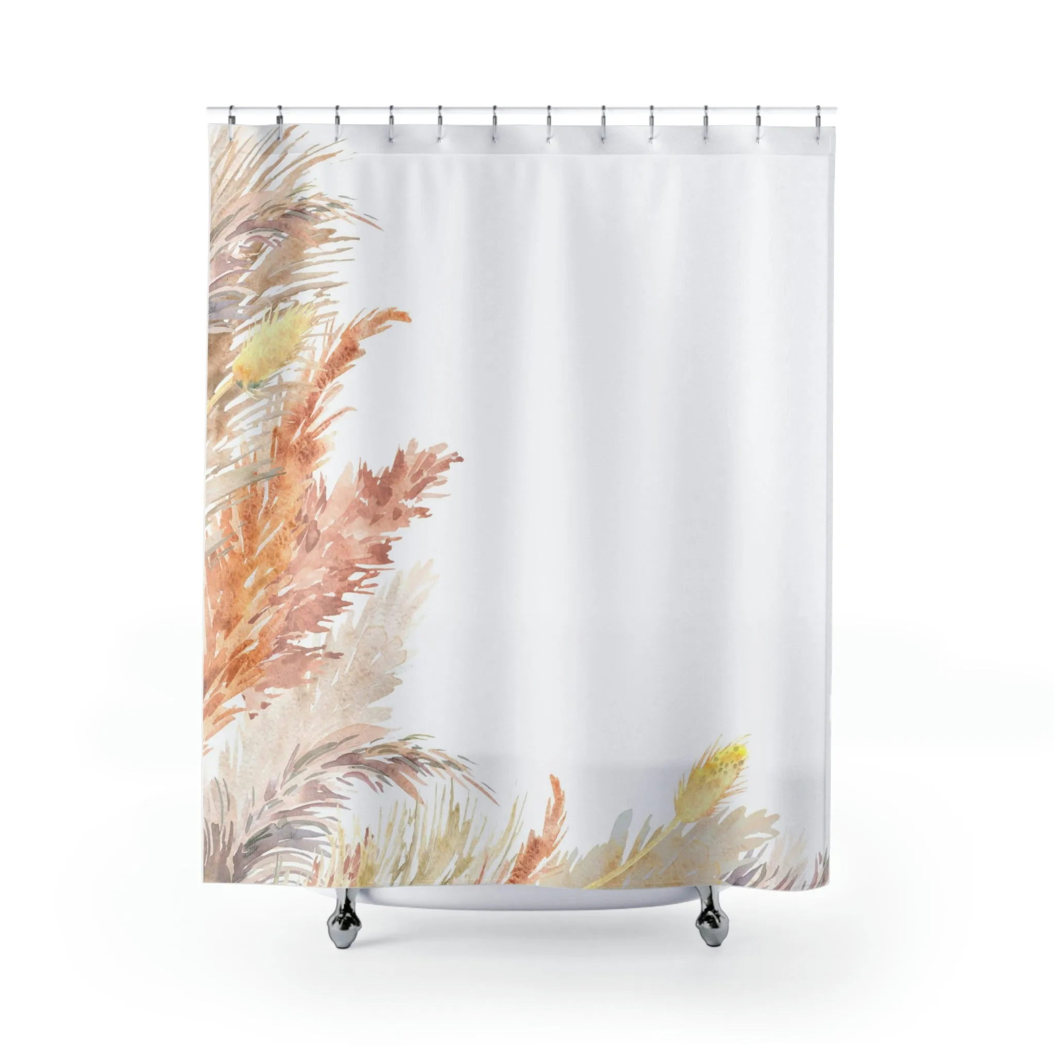 boho shower curtain | Floral Pampas | Rust Beige White Lighting,Home Lighting