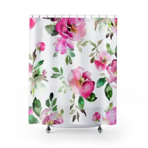 Boho Shower Curtain | Floral Pink, White Green Bath Curtain Lighting,Home Lighting
