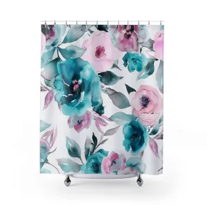 Boho Shower Curtain | Floral Pink, White Teal Blue Bath Curtain Lighting,Home Lighting