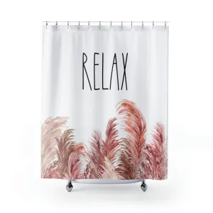 boho shower curtain | Floral Relax Pampas | Pink Beige White Lighting,Home Lighting