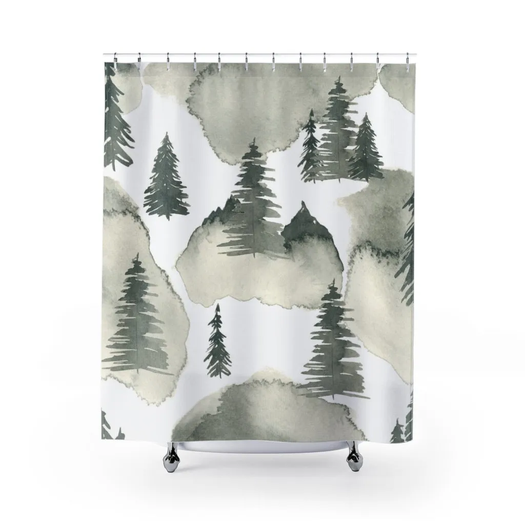 Boho Shower Curtain | Floral Sage Green Forest Woodlands Abstract Lighting,Home Lighting