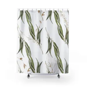 Boho Shower Curtain | Floral, Sage Green, White Gold Beige Leaves Lighting,Home Lighting