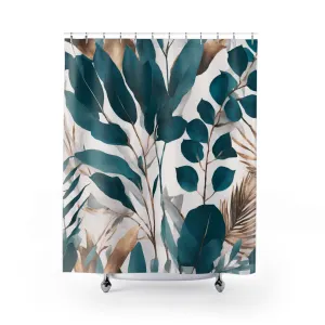 Boho Shower Curtain | Floral Teal Green, Bronze Leaves Bath Curtain Lighting,Home Lighting