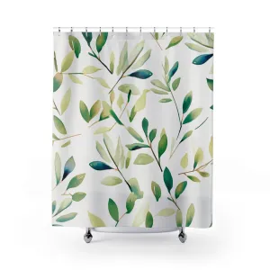 Boho Shower Curtain | Floral, White Green Eucalyptus Leaves Lighting,Home Lighting
