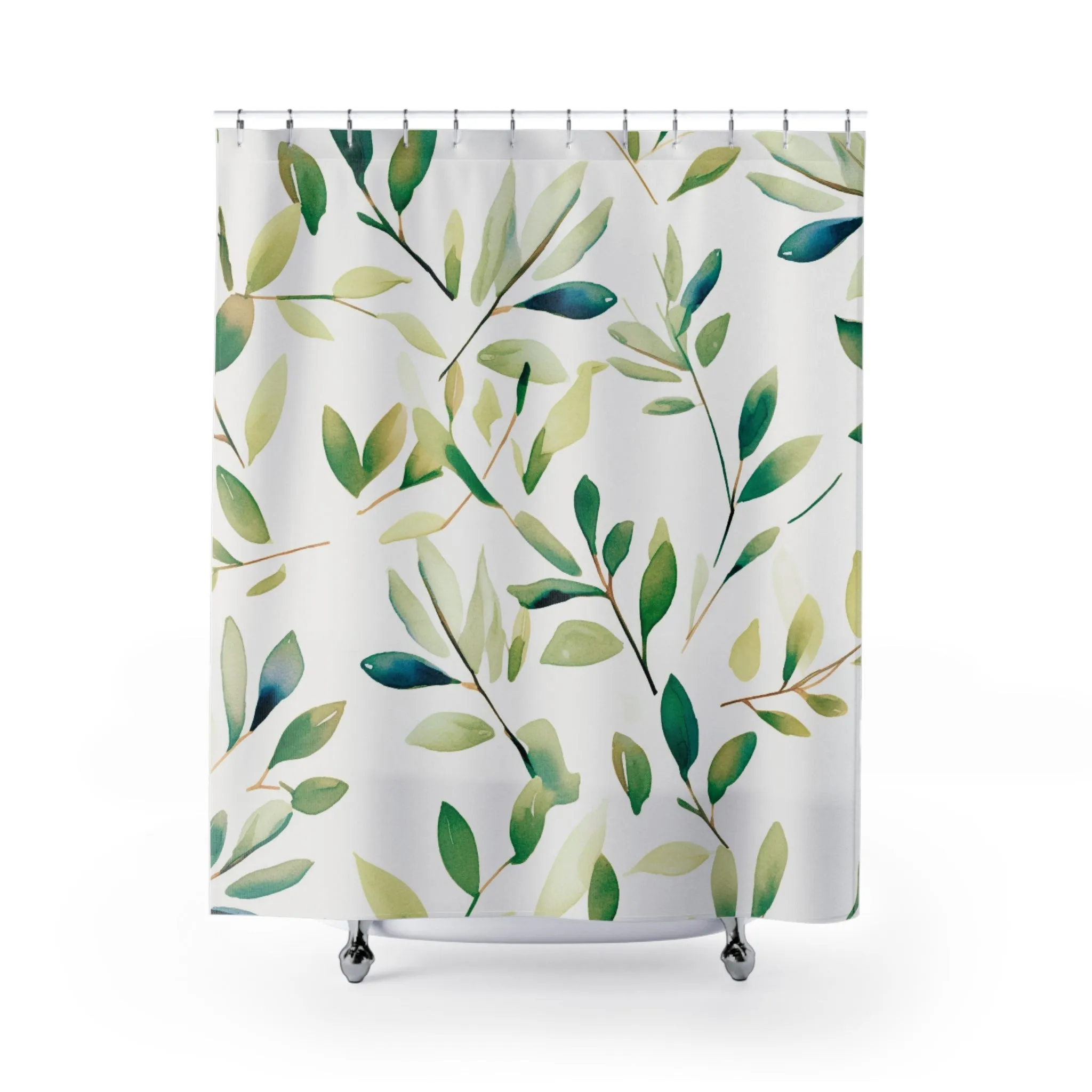Boho Shower Curtain | Floral, White Green Eucalyptus Leaves Lighting,Home Lighting