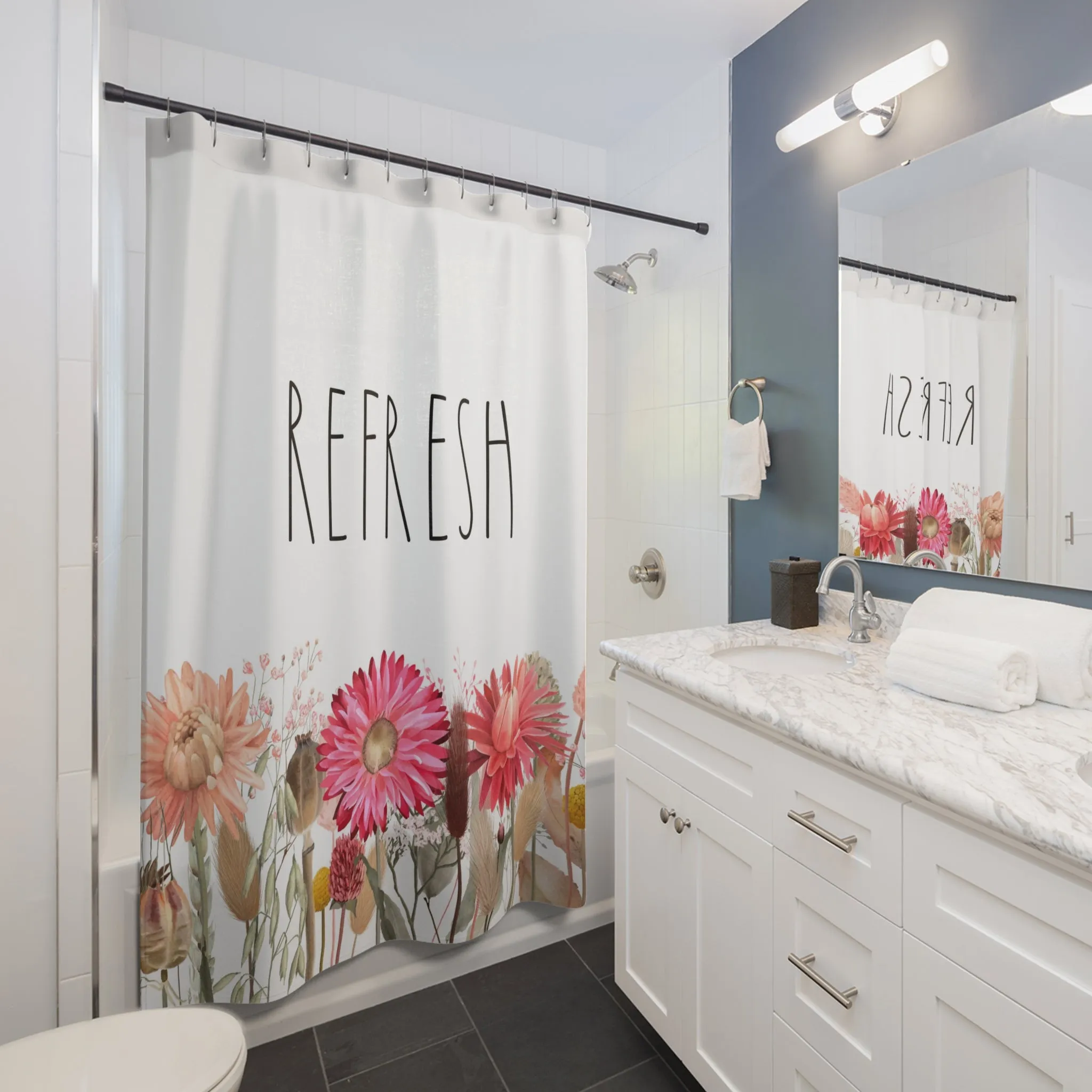 Boho Shower Curtain | Floral White Refresh