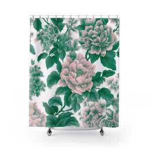 Boho Shower Curtain | Green Blush Pink Flowers Lighting,Home Lighting