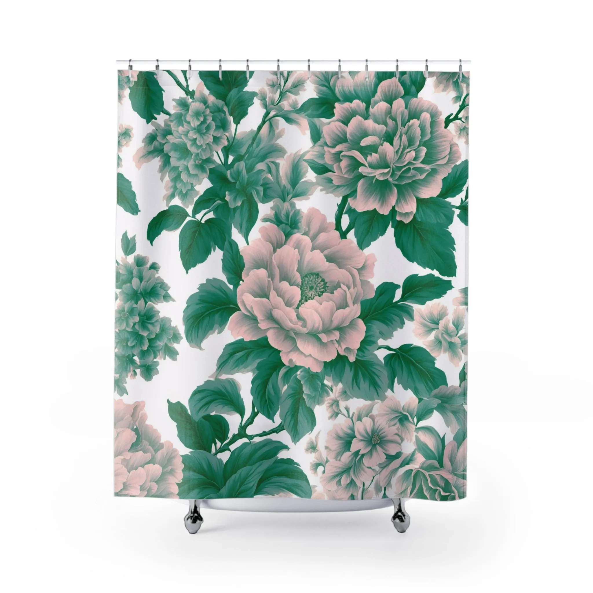 Boho Shower Curtain | Green Blush Pink Flowers Lighting,Home Lighting