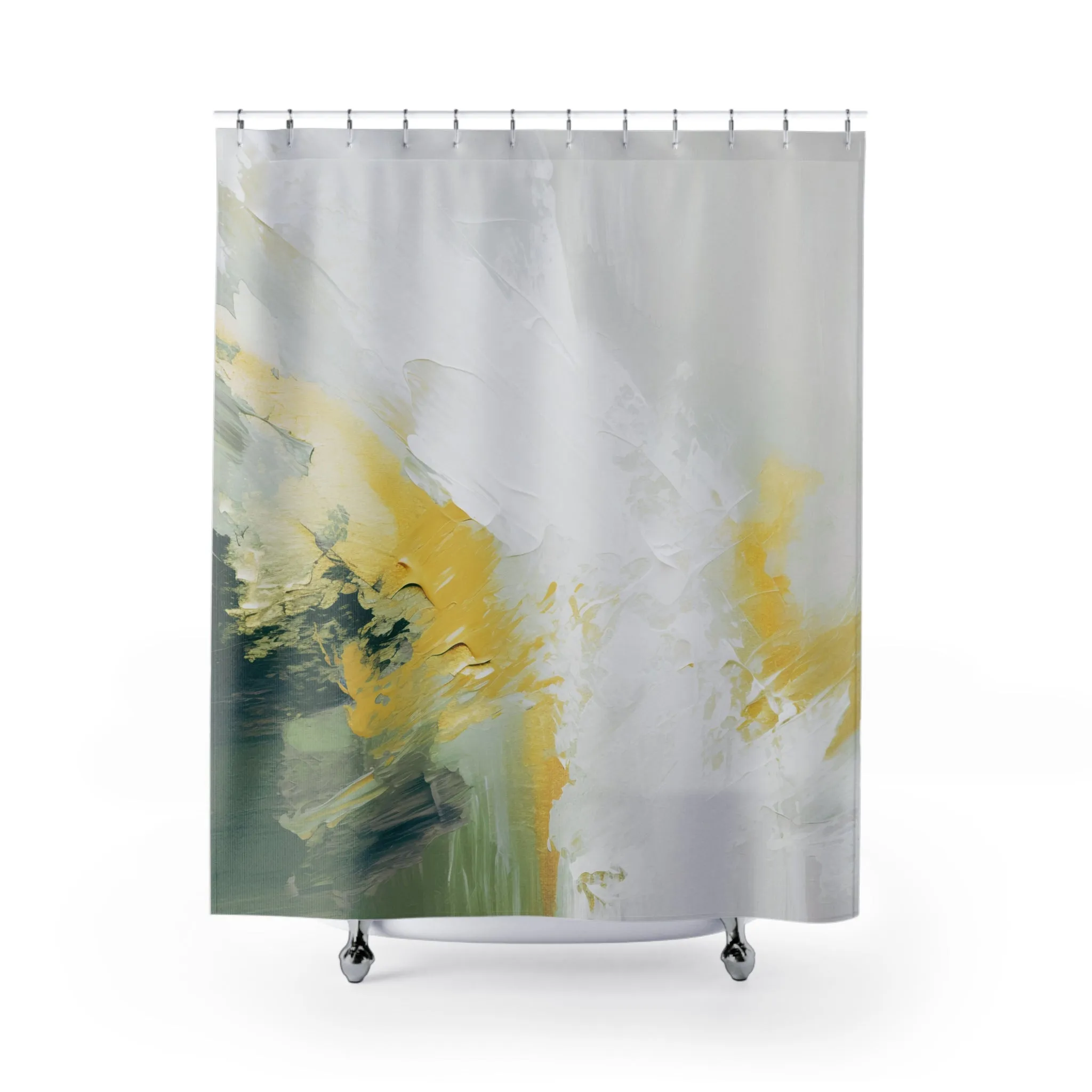Boho Shower Curtain | Green White Yellow Minimalist Fabric Curtain Lighting,Home Lighting