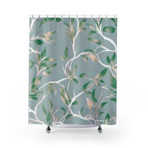 Boho Shower Curtain | Grey Green, Gold Beige White Leaves Lighting,Home Lighting