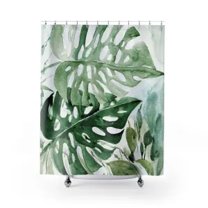 Boho Shower Curtain | Jungle Monstera Green leaves Lighting,Home Lighting