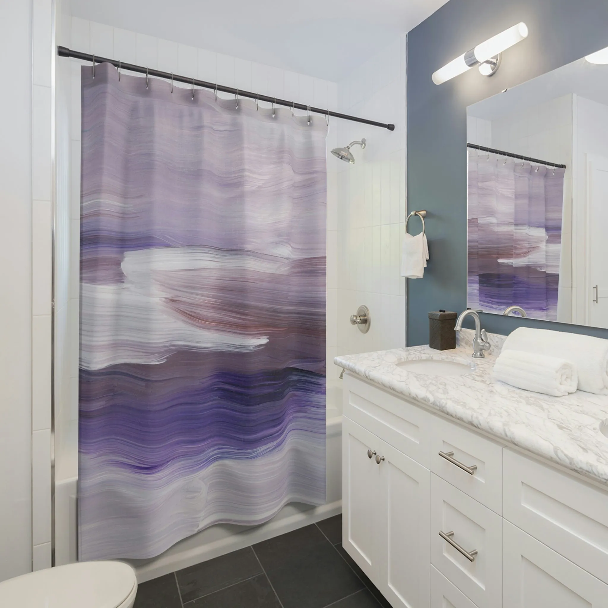 boho shower curtain | Navy Blue Lavender Purple