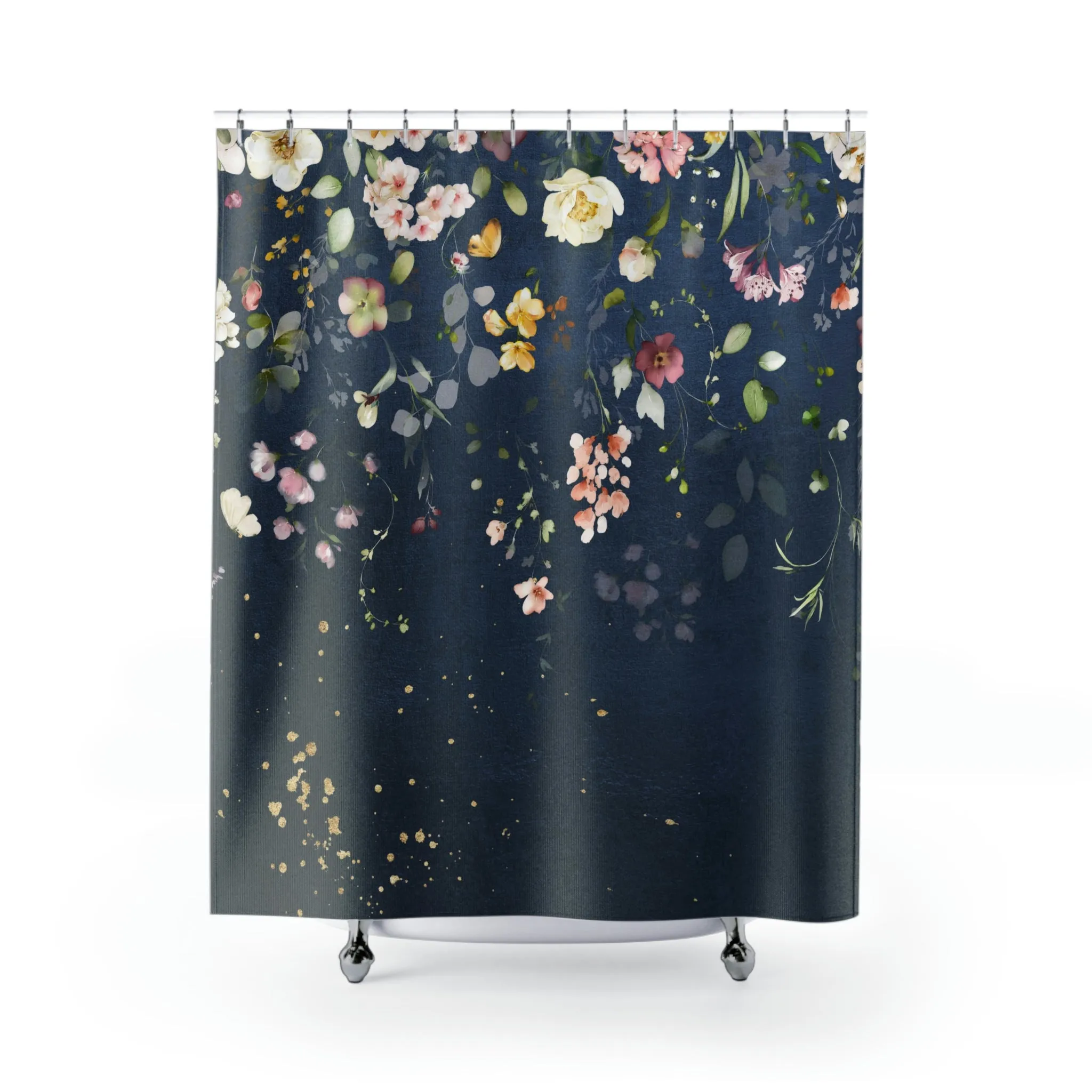boho shower curtain | Navy Wild Flowers Lighting,Home Lighting