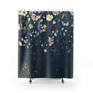 boho shower curtain | Navy Wild Flowers Lighting,Home Lighting