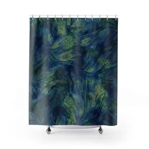 Boho Shower Curtain | Peacock Navy Blue, Green Lighting,Home Lighting