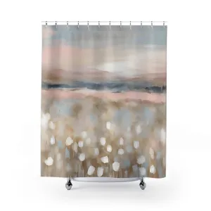 Boho Shower Curtain | Pink Blue Sky, Beige Meadow Lighting,Home Lighting