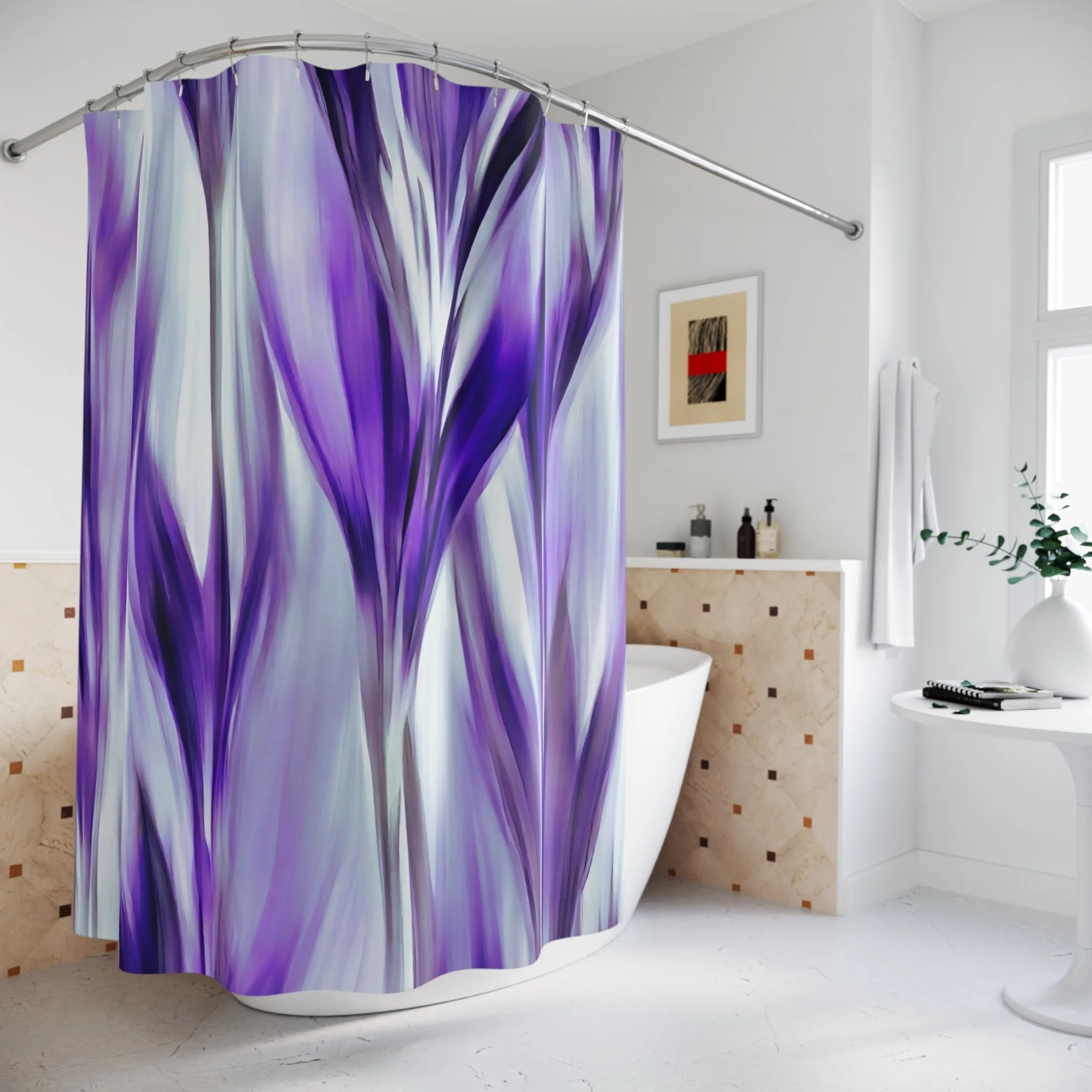 Boho Shower Curtain | Purple Blue Watercolor Abstract