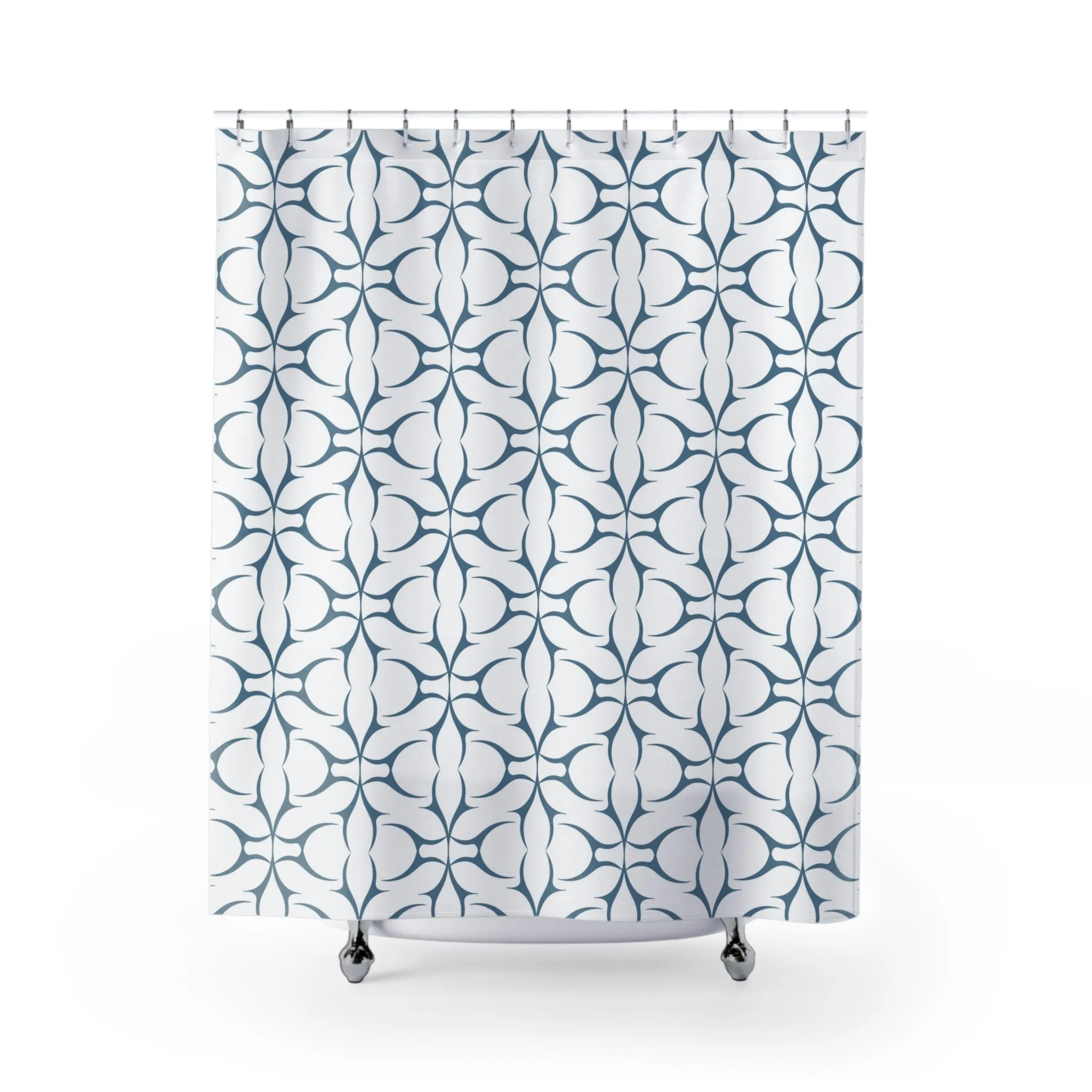 Boho Shower Curtain | Retro Art Deco White Blue Geometric Lighting,Home Lighting