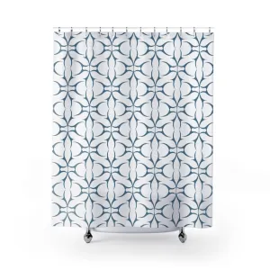 Boho Shower Curtain | Retro Art Deco White Blue Geometric Lighting,Home Lighting