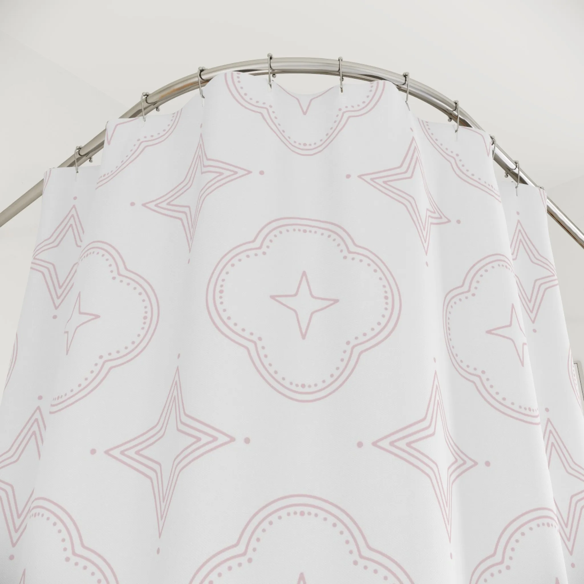 Boho Shower Curtain | Retro Medieval Blush Pink White