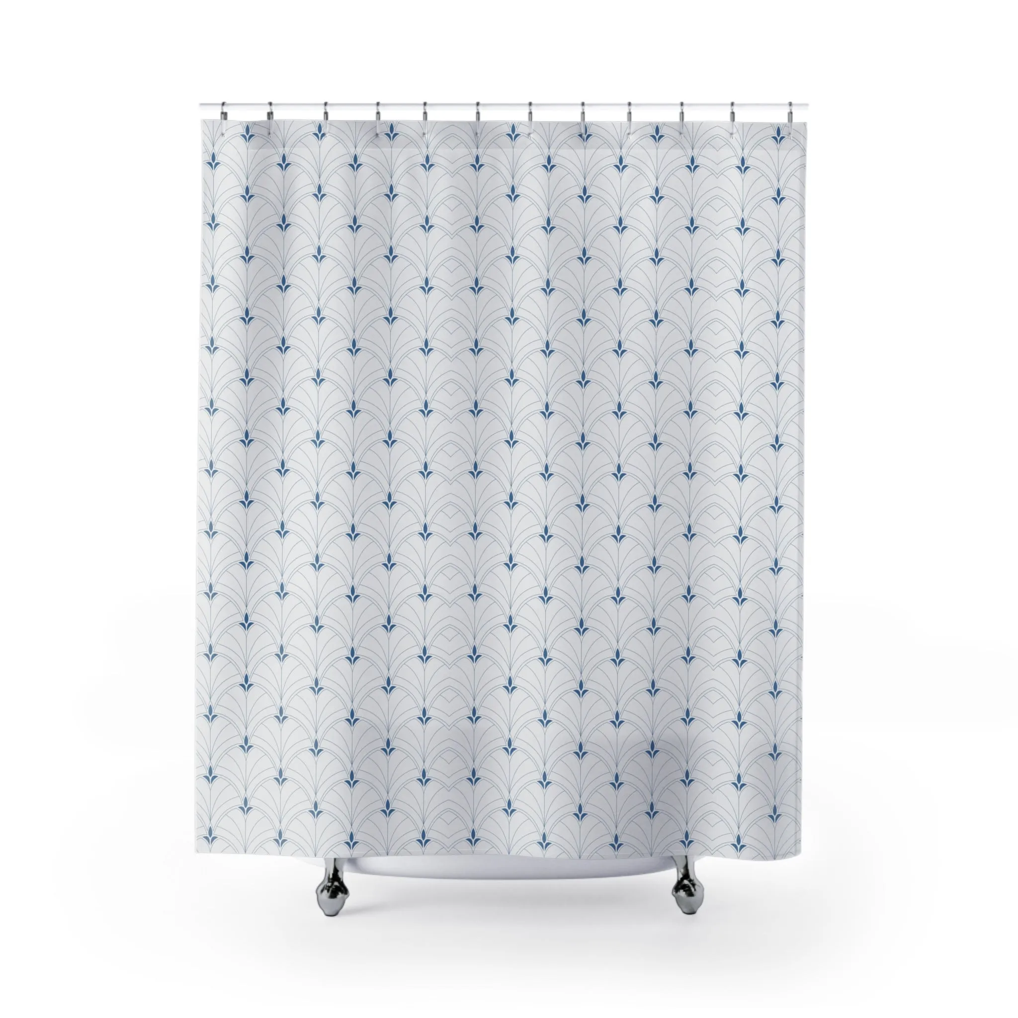 Boho Shower Curtain | Retro White Blue Art Deco, Nouveau Lighting,Home Lighting
