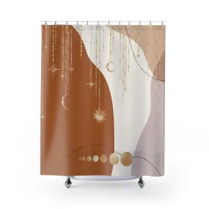 Boho Shower Curtain | Rust Beige Gold Ceslestial, Bohemian Decor Lighting,Home Lighting
