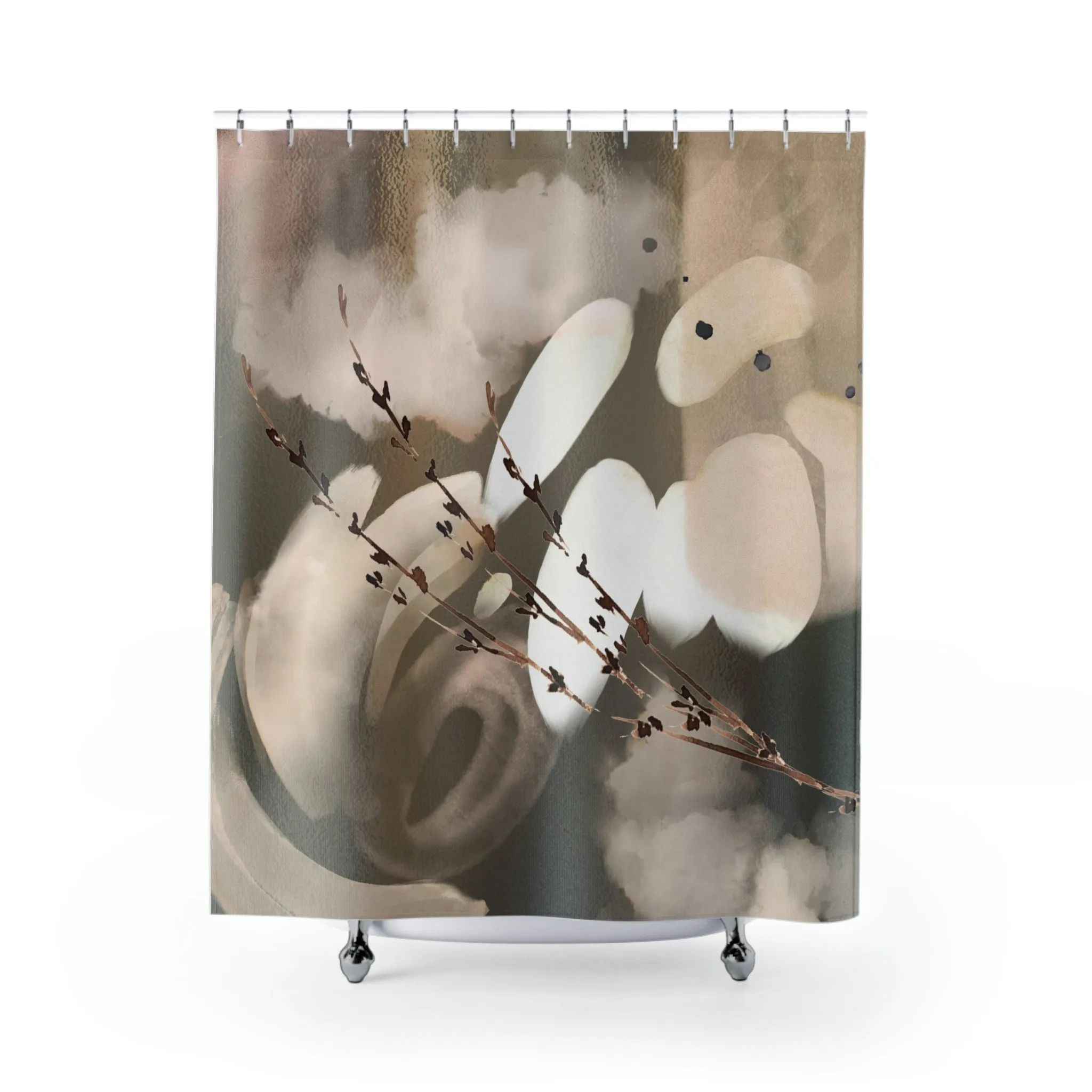 Boho Shower Curtain | Taupe Brown Beige, Organic Lighting,Home Lighting