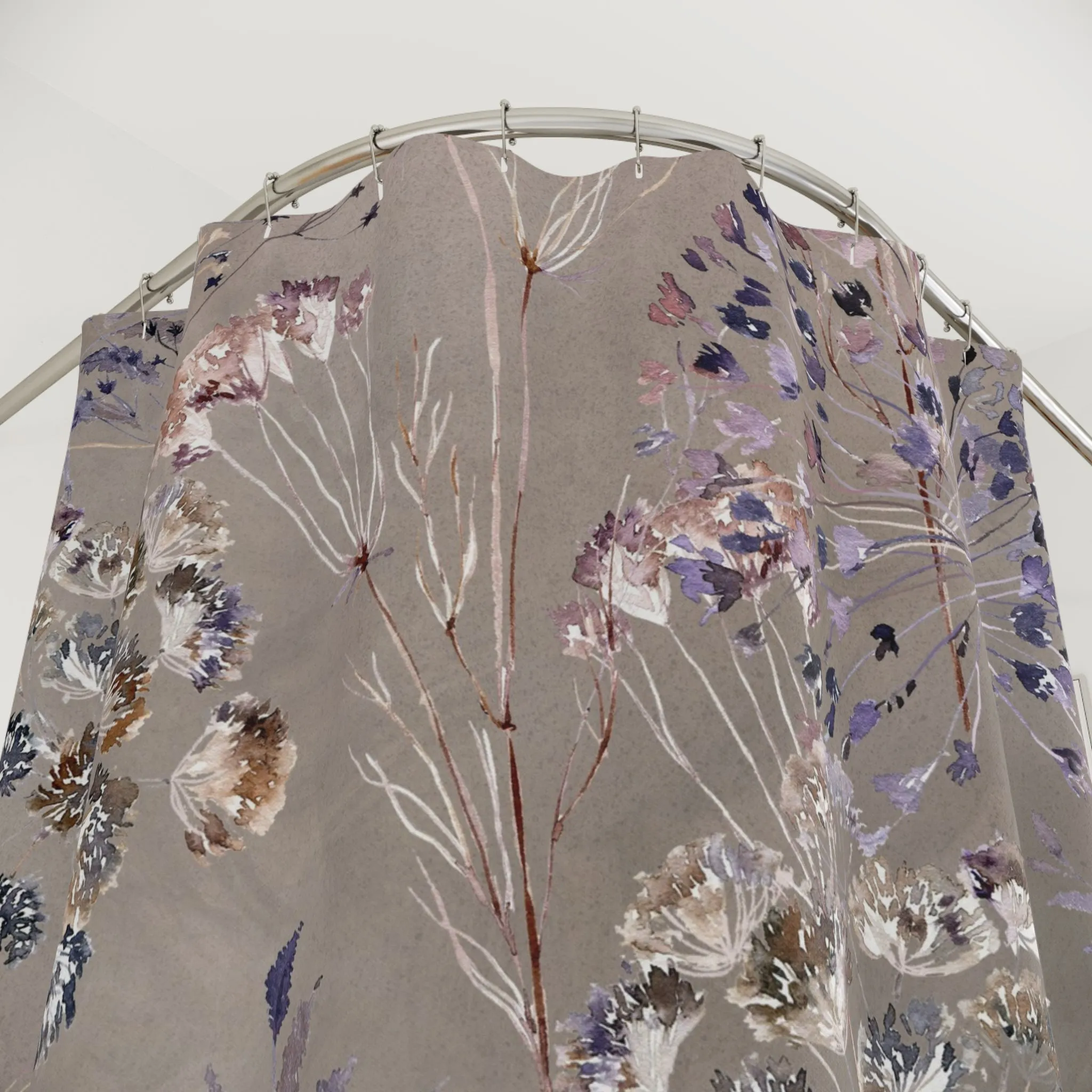 Boho Shower Curtain | Taupe, Purple Wild Floral