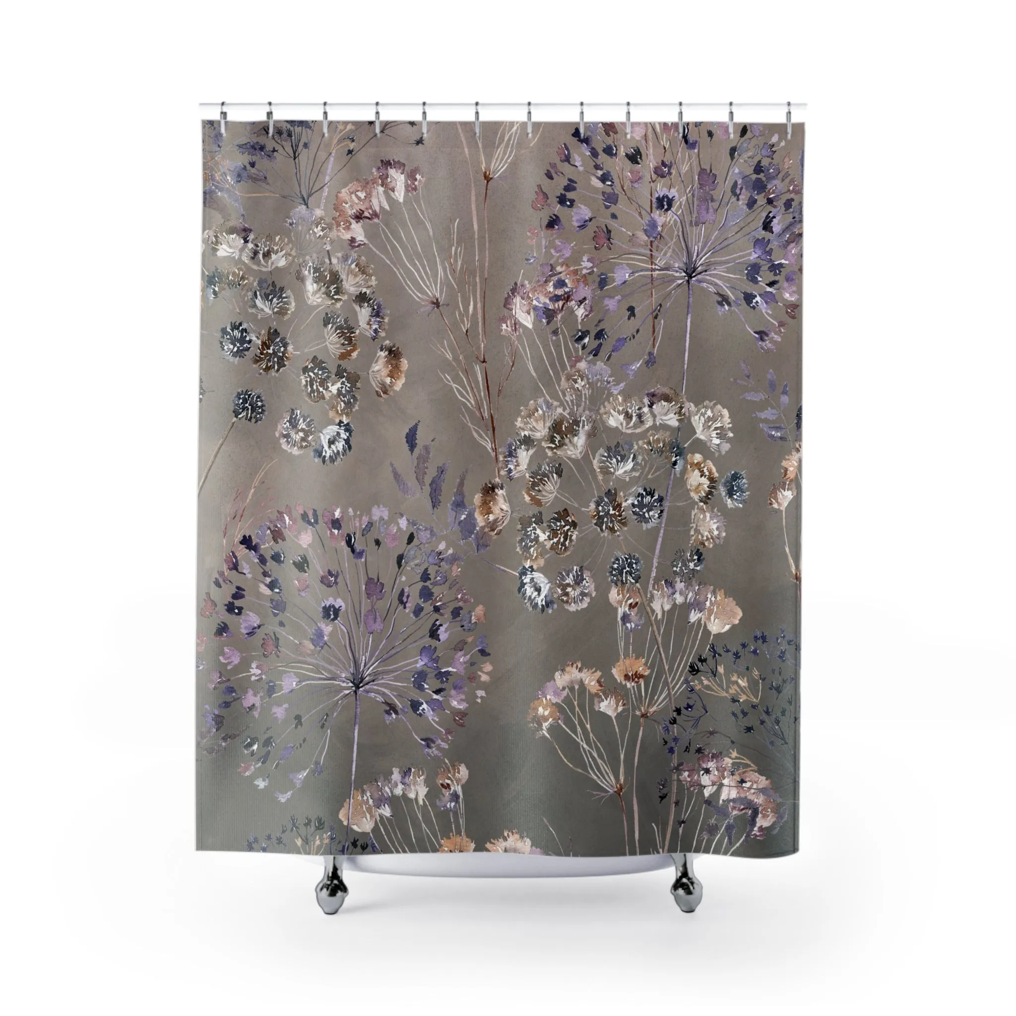 Boho Shower Curtain | Taupe, Purple Wild Floral Lighting,Home Lighting
