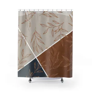 Boho Shower Curtain | Terracotta Leaves, Grey, Navy Blue Lighting,Home Lighting