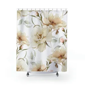 boho shower curtain | White Beige Peonies Floral Lighting,Home Lighting