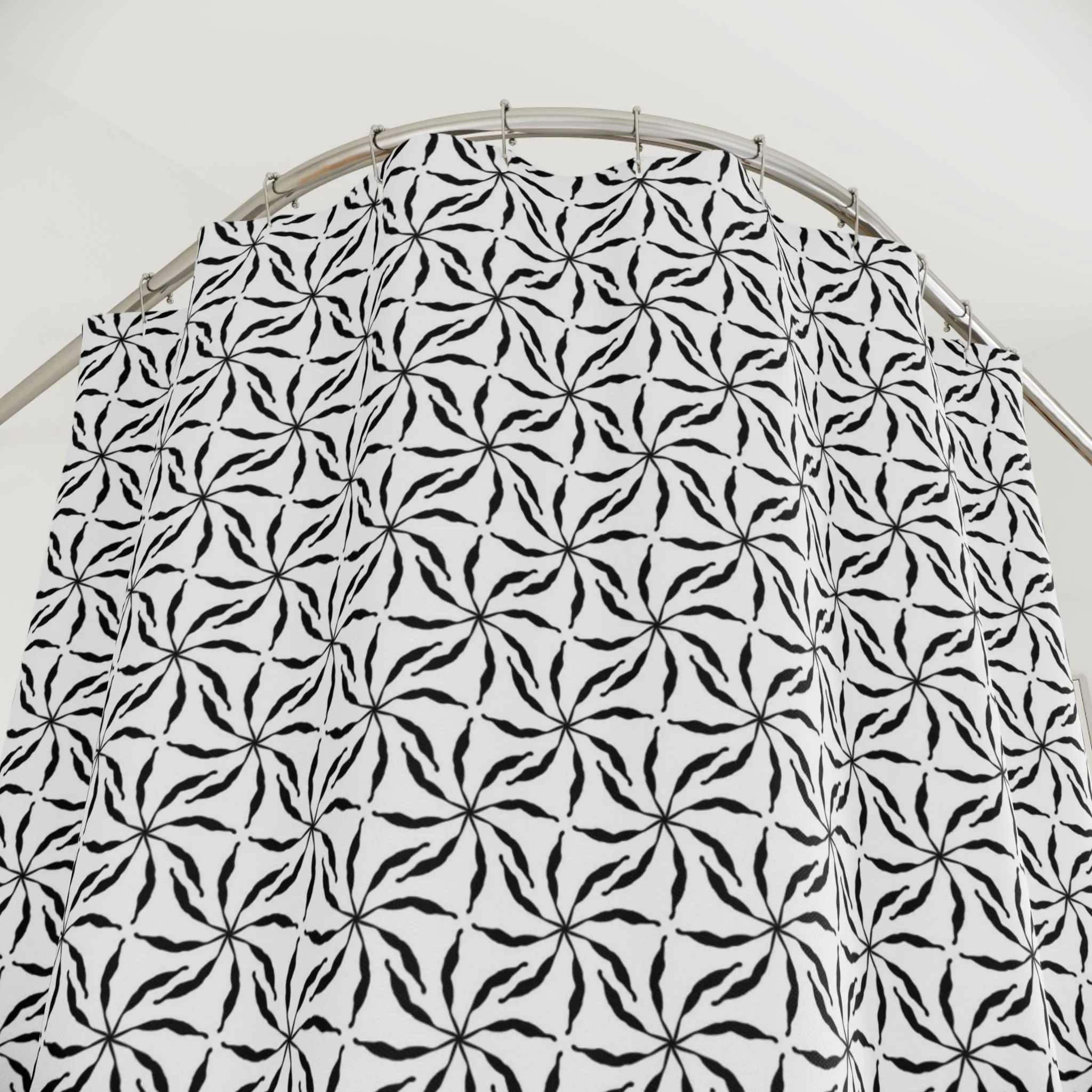 Boho Shower Curtain | White Black, Abstract Floral