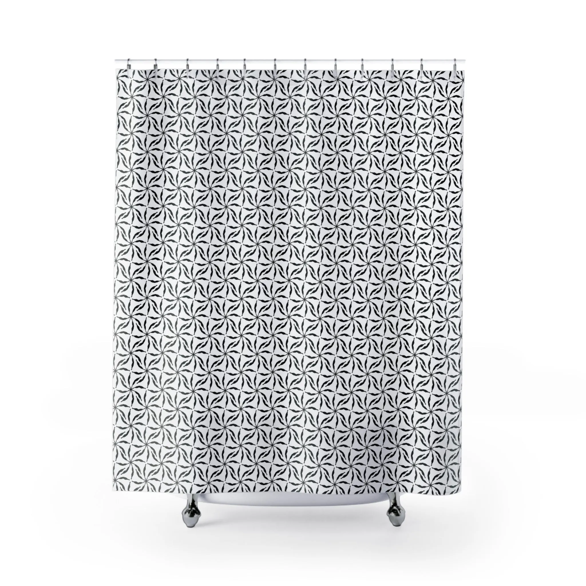 Boho Shower Curtain | White Black, Abstract Floral Lighting,Home Lighting