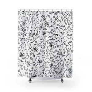 Boho Shower Curtain | White Black, Line Art Floral Lighting,Home Lighting