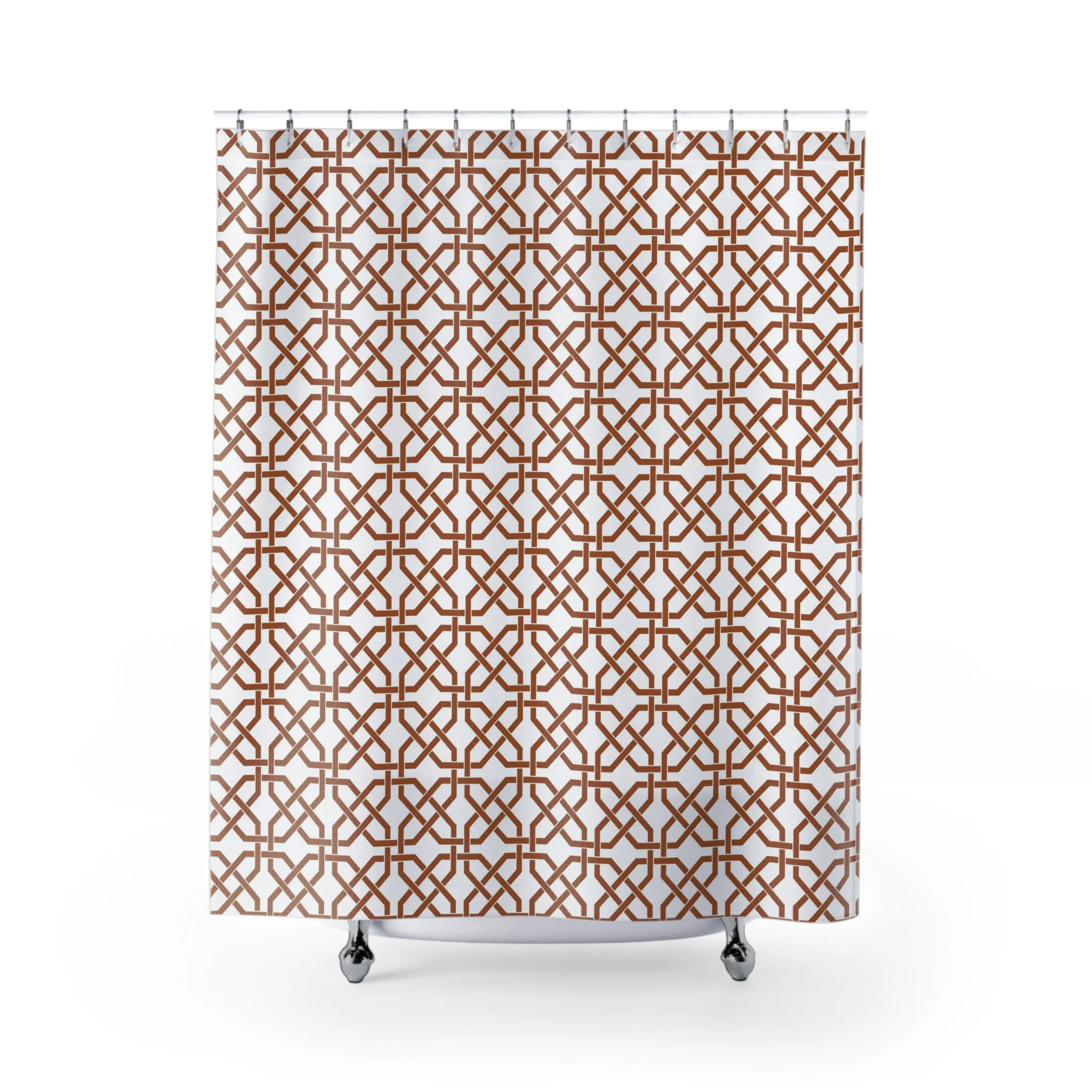 Boho Shower Curtain | White Brown Geometric Lighting,Home Lighting
