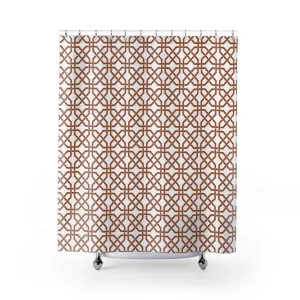 Boho Shower Curtain | White Brown Geometric Lighting,Home Lighting