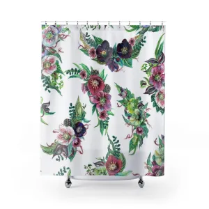 Boho Shower Curtain | White Green Red Purple Bouquets Lighting,Home Lighting