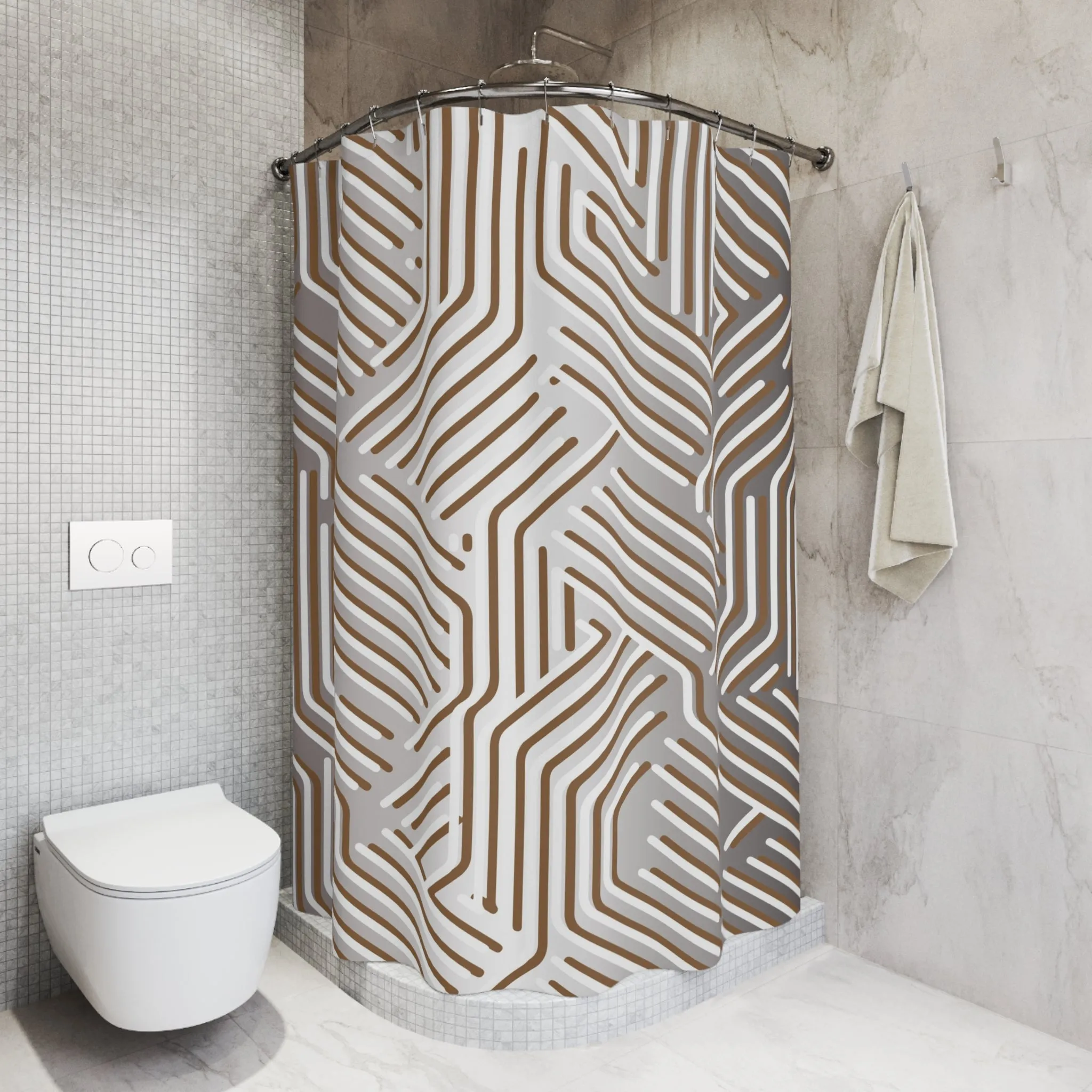 Boho Shower Curtain | White Grey Taupe Geometric