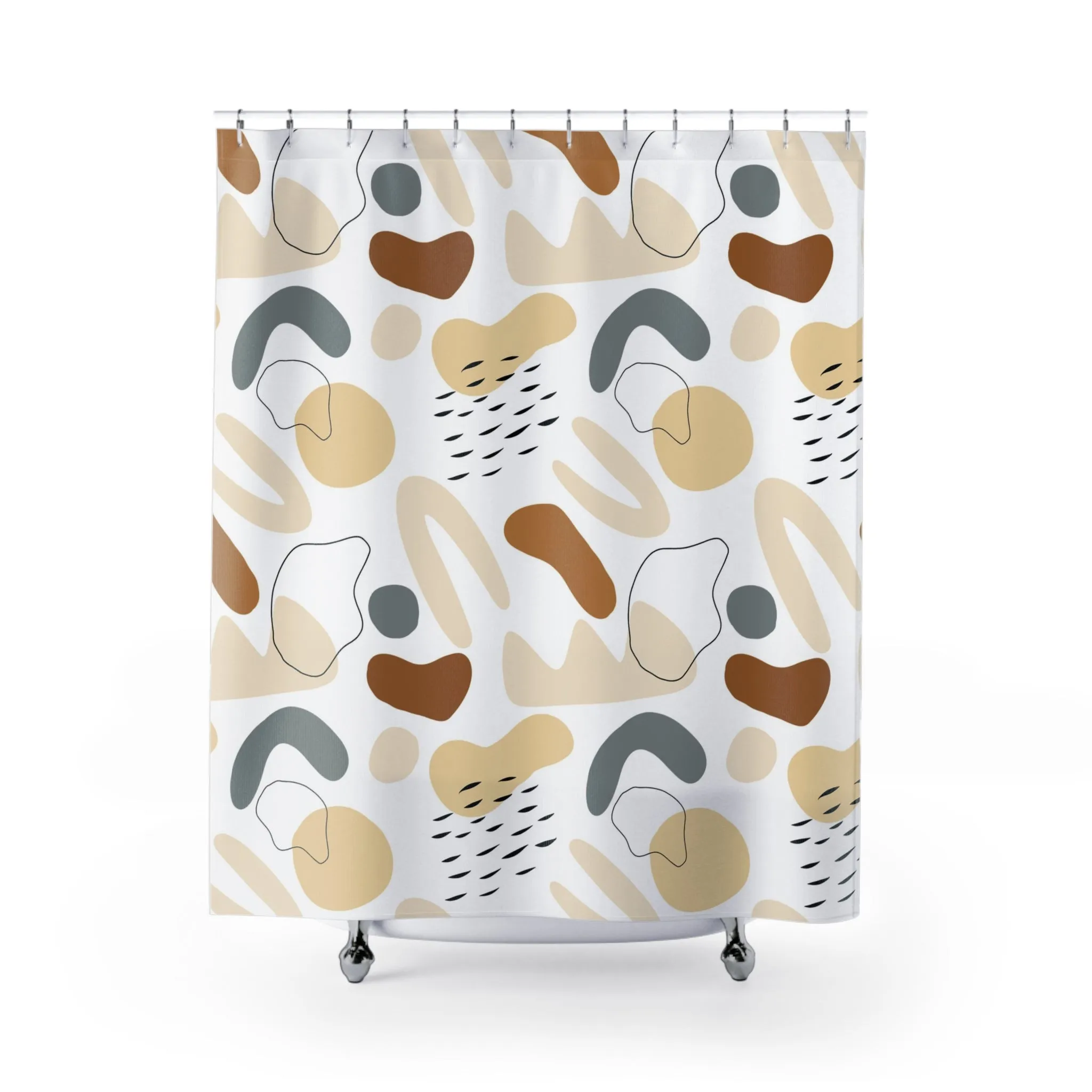 Boho Shower Curtain | White Rust Brown Beige Lighting,Home Lighting