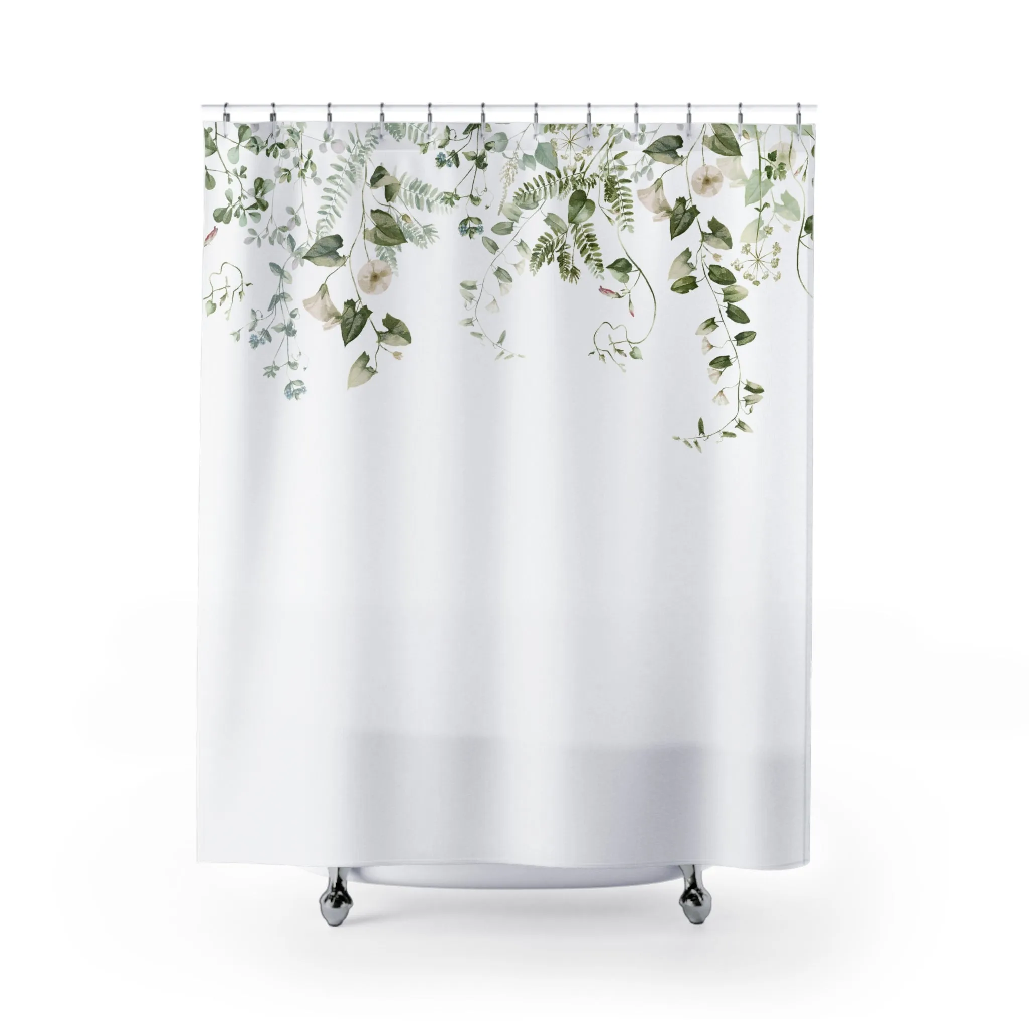Boho Shower Curtain | White Sage Green Vine leaves Lighting,Home Lighting