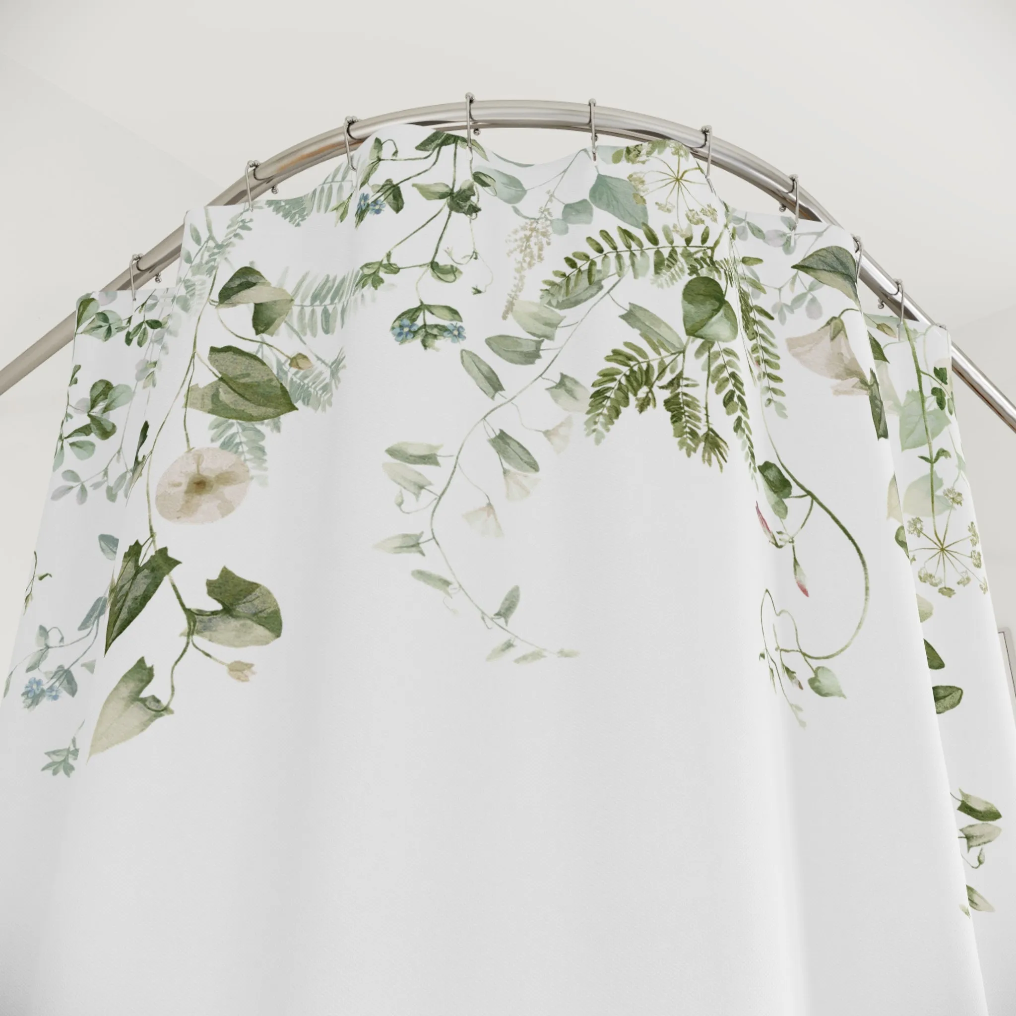 Boho Shower Curtain | White Sage Green Vine leaves