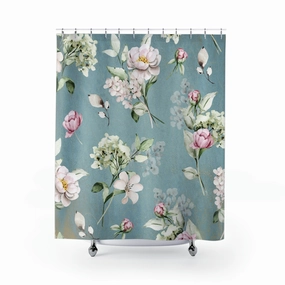 boho shower curtain | Blue Pink Peonies Flowers Lighting,Home Lighting