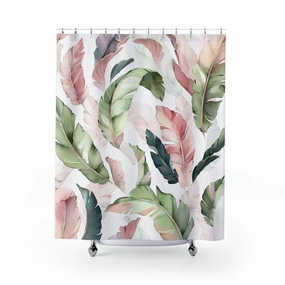Boho Shower Curtain | Blue Pink White Tropical Lighting,Home Lighting