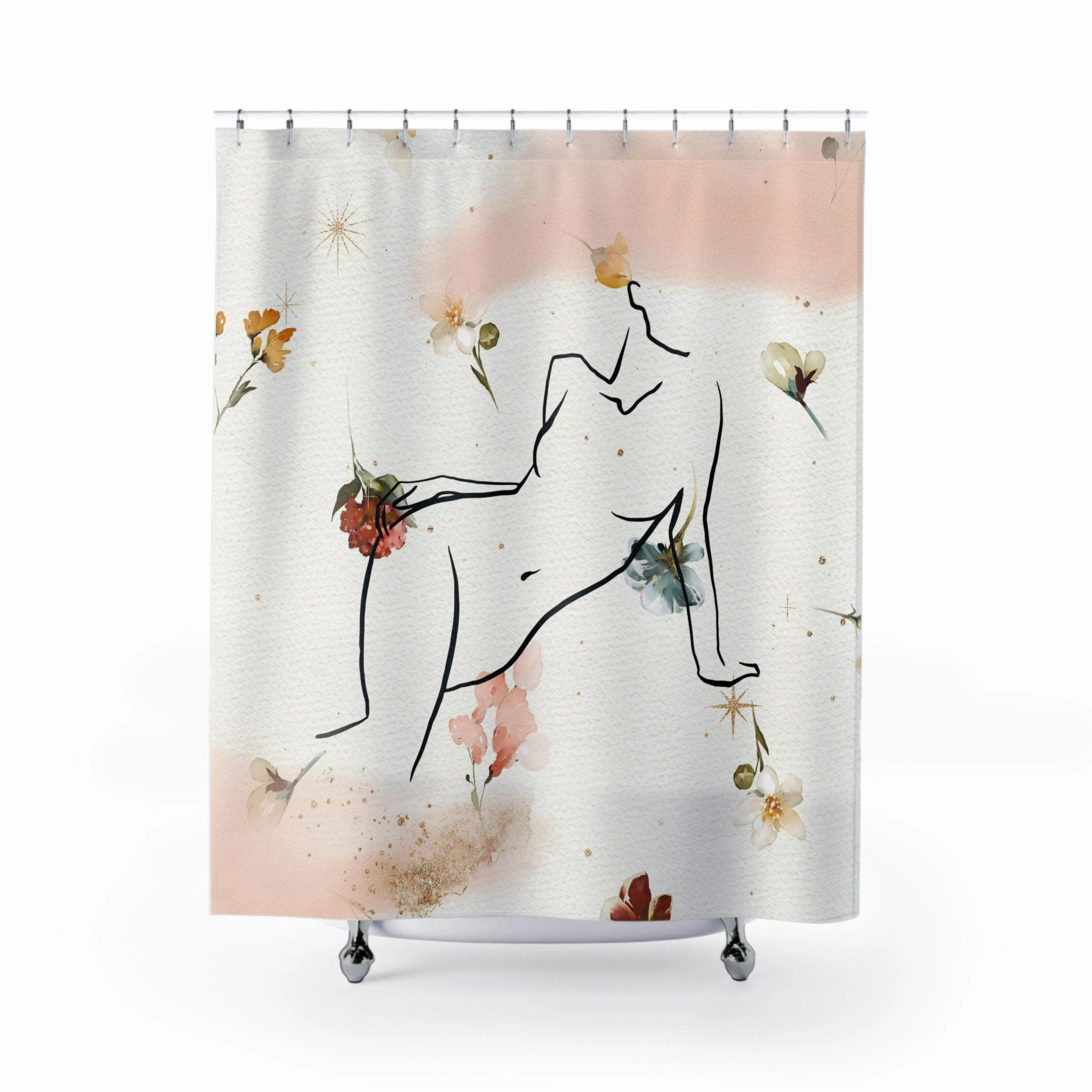 Boho Shower Curtain | Blush Pink, One Line Art Female Art Lighting,Home Lighting