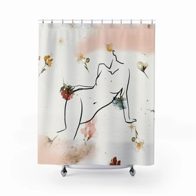 Boho Shower Curtain | Blush Pink, One Line Art Female Art Lighting,Home Lighting