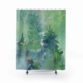 Boho Shower Curtain | Green Pine Trees Lighting,Home Lighting