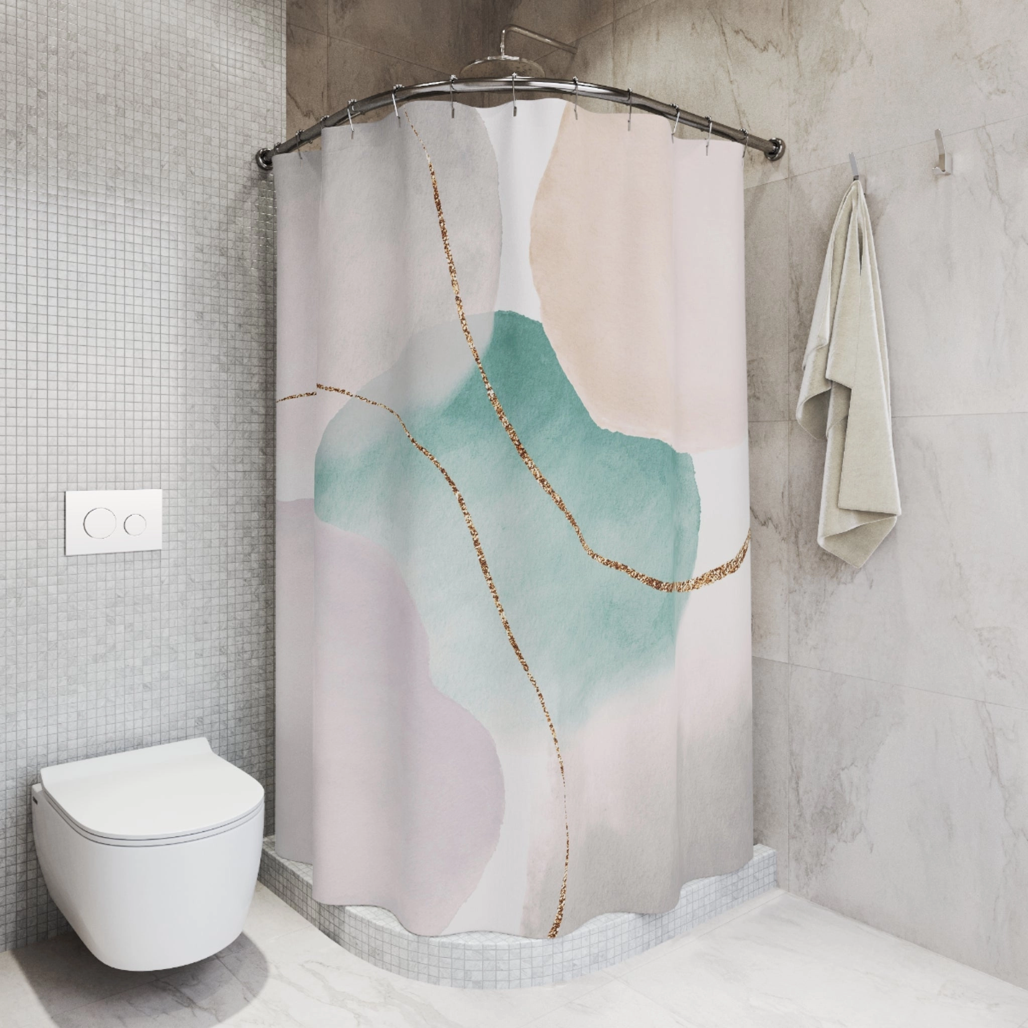 Boho Shower Curtain | Pastel Pink, Teal Green