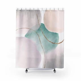 Boho Shower Curtain | Pastel Pink, Teal Green Lighting,Home Lighting